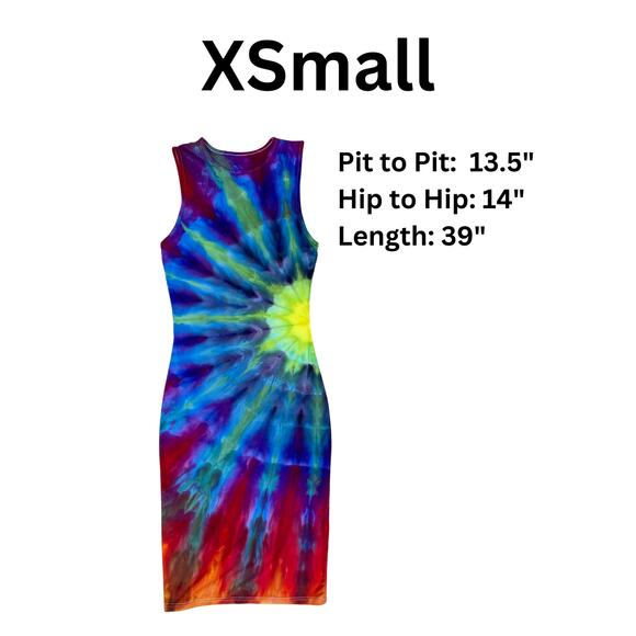 Ice Dyed Tank Dress - Sleeveless Bodycon - Vibrant Rainbow (Women's XSmall) - Picture 3 of 10